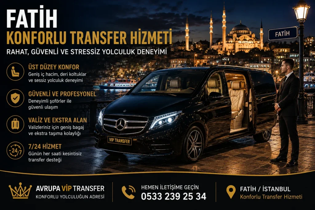 fatih konforlu transfer hizmeti istanbul avrupaviptransfer siyah vip araç gece şehir manzarası lüks ulaşım