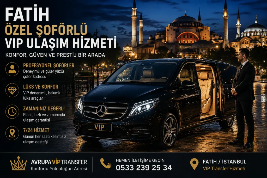 fatih özel şoförlü vip ulaşım hizmeti istanbul avrupaviptransfer lüks siyah vip araç gece şehir manzarası