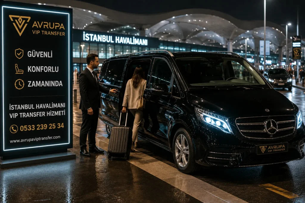 Havalimanında korsan taksi riski yerine güvenli VIP transfer hizmeti sunan siyah lüks araç